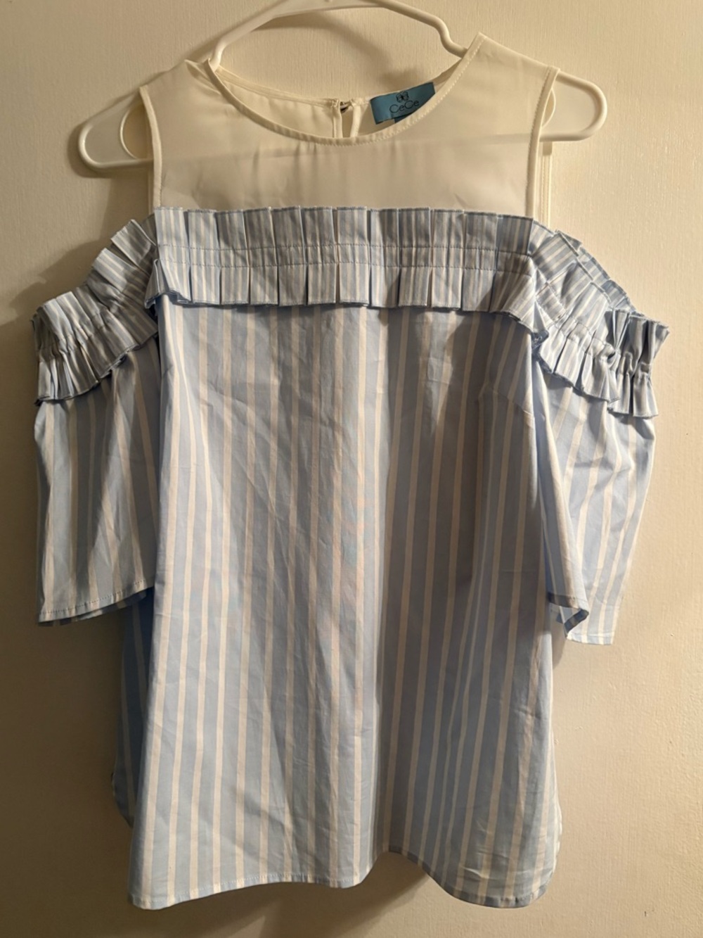 Brand New CeCe Striped Cold Shoulder Blouse